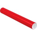 The Packaging Wholesalers Colored Mailing Tubes With Caps, 3" Dia. x 24"L, 0.07" Thick, Red, 24/Pack P3024R